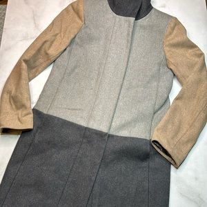 J.Crew Colorblock Funnelneck Coat in Heather Gray Camel Wool